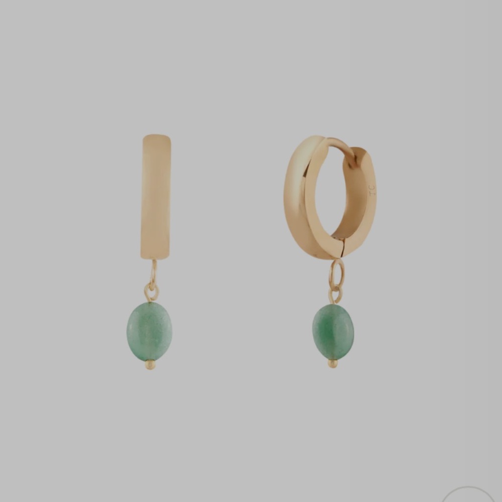 Twenty Compass Ludivine Hoop Gold and Aventurine stones Drop Earrings